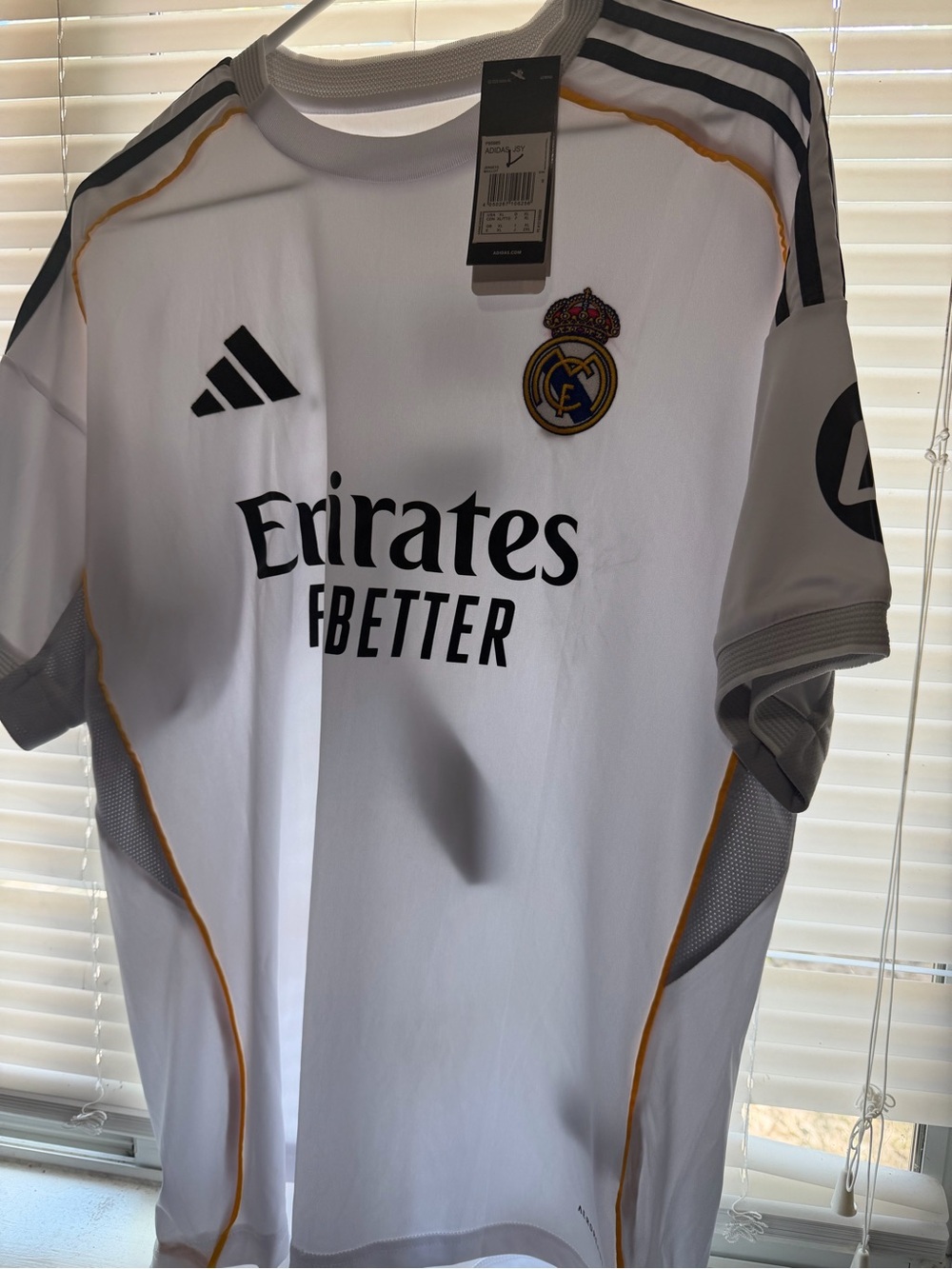 adidas White Real Madrid Kids Soccer Jersey with Gold Accents
